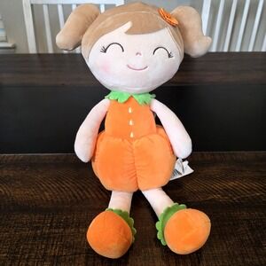 Gloveleya Pumpkin Plush Doll 14" Girl Brunette Stuffed Lovey Halloween Orange